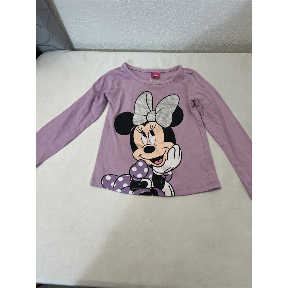 Minnie Mouse Girls Size 4 Disney Jr Purple Silver Long Sleeve Cotton‎ Blend